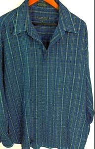 Domani XL Mens Blue Black Plaid Comfort Shirt